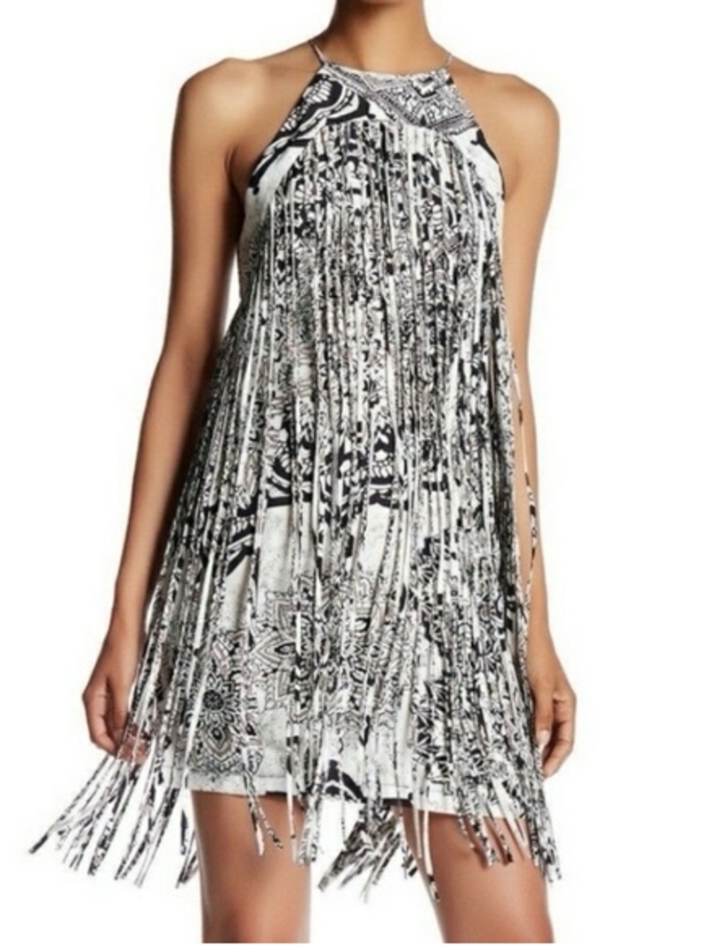 Parker December Halter Paisley Floral Printed Fringe Silk Dress tiered size XS